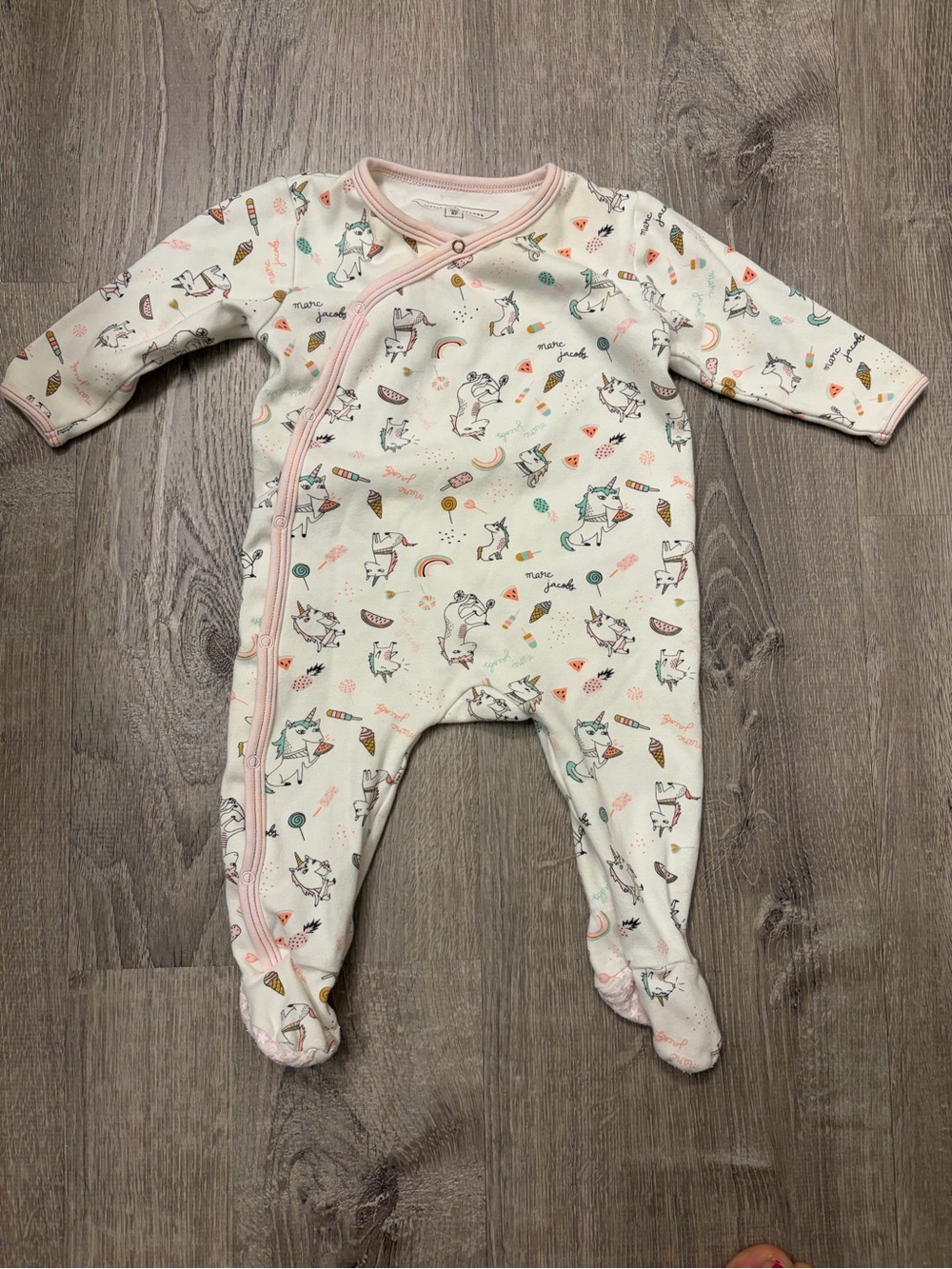 Baby Girls Little Marc Jacobs Footed One-Piece Unicorn Pajamas- 6 Months- Used